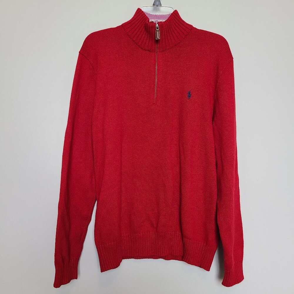 Polo Ralph Lauren Red Quarter Zip Sweater Medium 100% Cotton